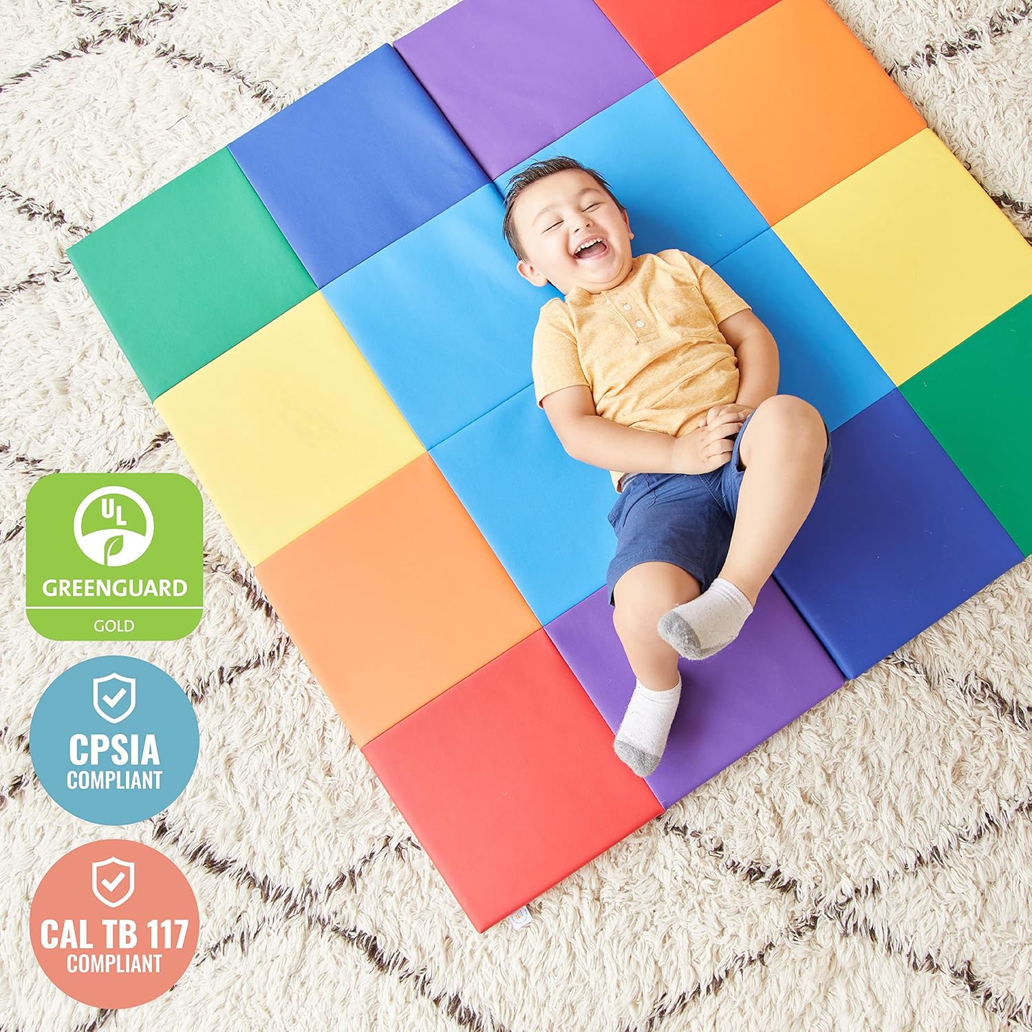 SoftZone Activity Play Mat, Colorful Tummy Time Folding Foam Mat, Assorted Square
