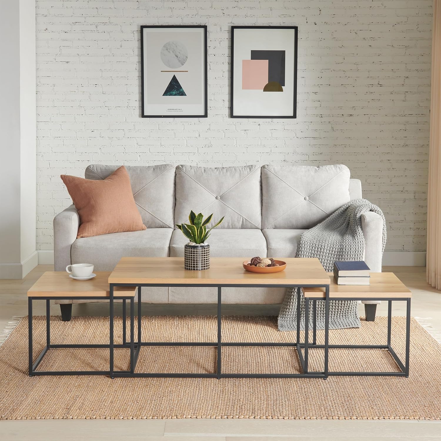 3-Piece Coffee Table Set - Modern Nesting Tables with Large Table and Side Tables - for Living Room, Apartment, or Dorm by Lavish Home (Walnut)