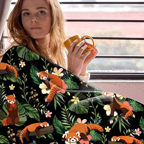 Miniatura 5 de Bonita manta de panda rojo, regalo para niñas, niños, amantes de los animales del bosque, manta de franela súper suave para el sofá, la cama de