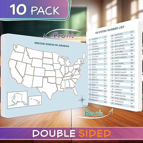 Miniatura 2 de SCRIBBLEDO Hojas de mapa de Estados Unidos de borrado en seco de 11 x 14 pulgadas, mapas de práctica reutilizables de Estados Unidos para