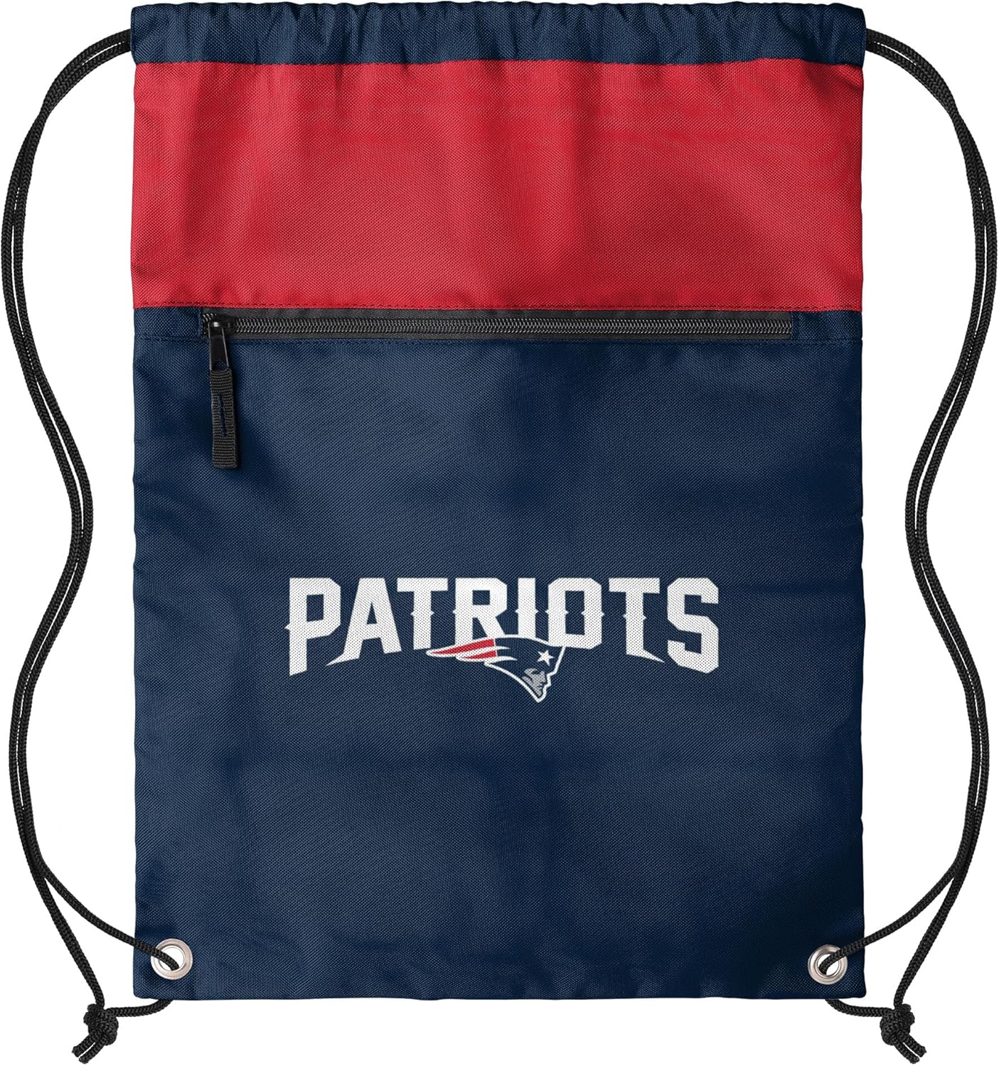 FOCO NFL Officially Licensed Unisex Team Color Football Primary Logo Wordmark Drawstring Backpack With Zippered Pocket - New England Patriots