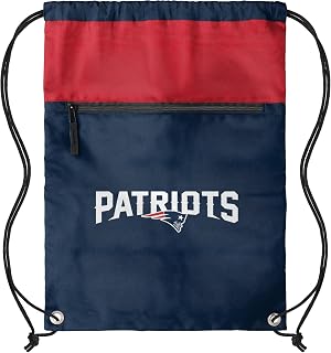 NFL Officially Licensed Unisex Team Color Football Primary Logo Wordmark Drawstring Backpack With Zippered Pocket - New England Patriots