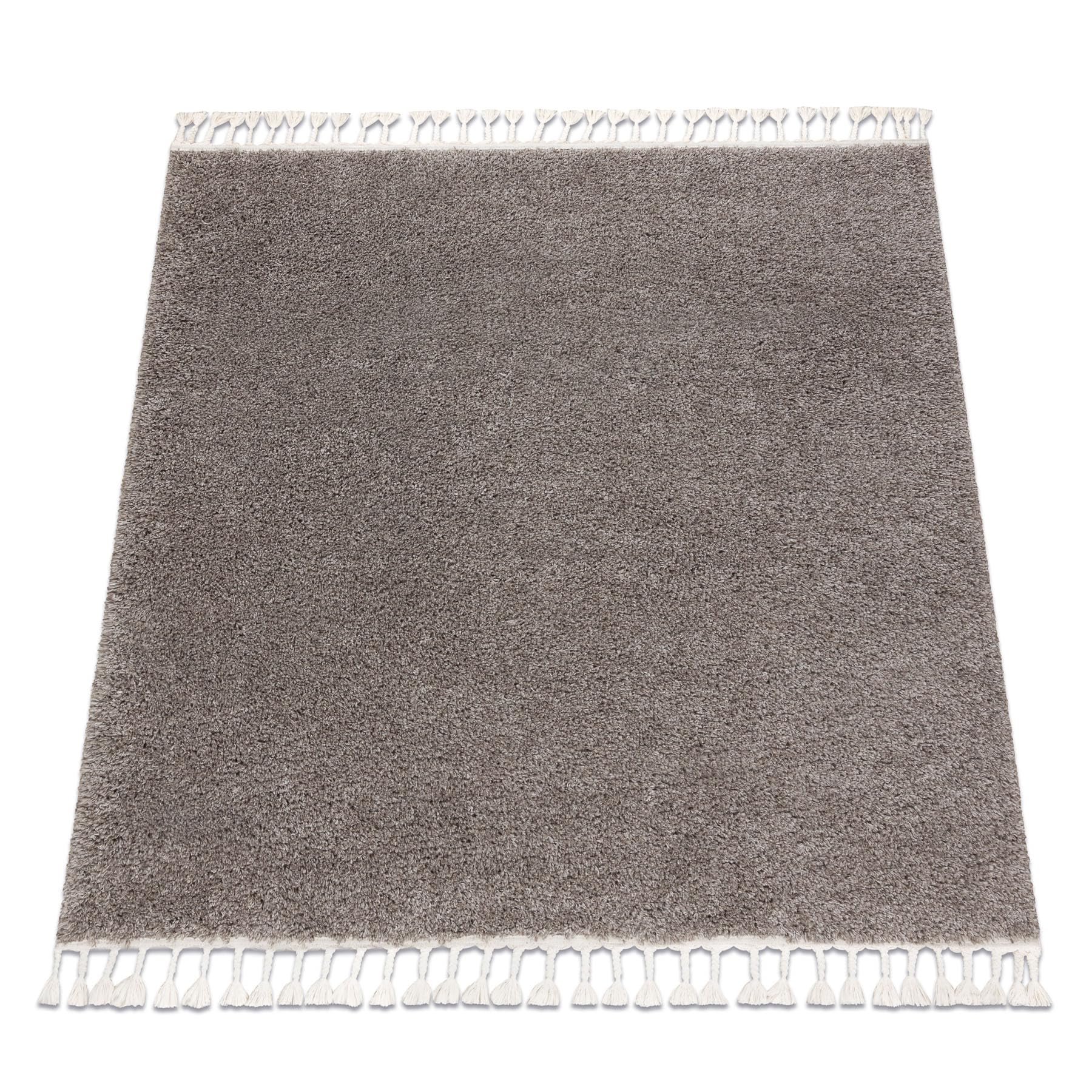 Tapis shaggy marron à franges style marocain carré 160x160 cm