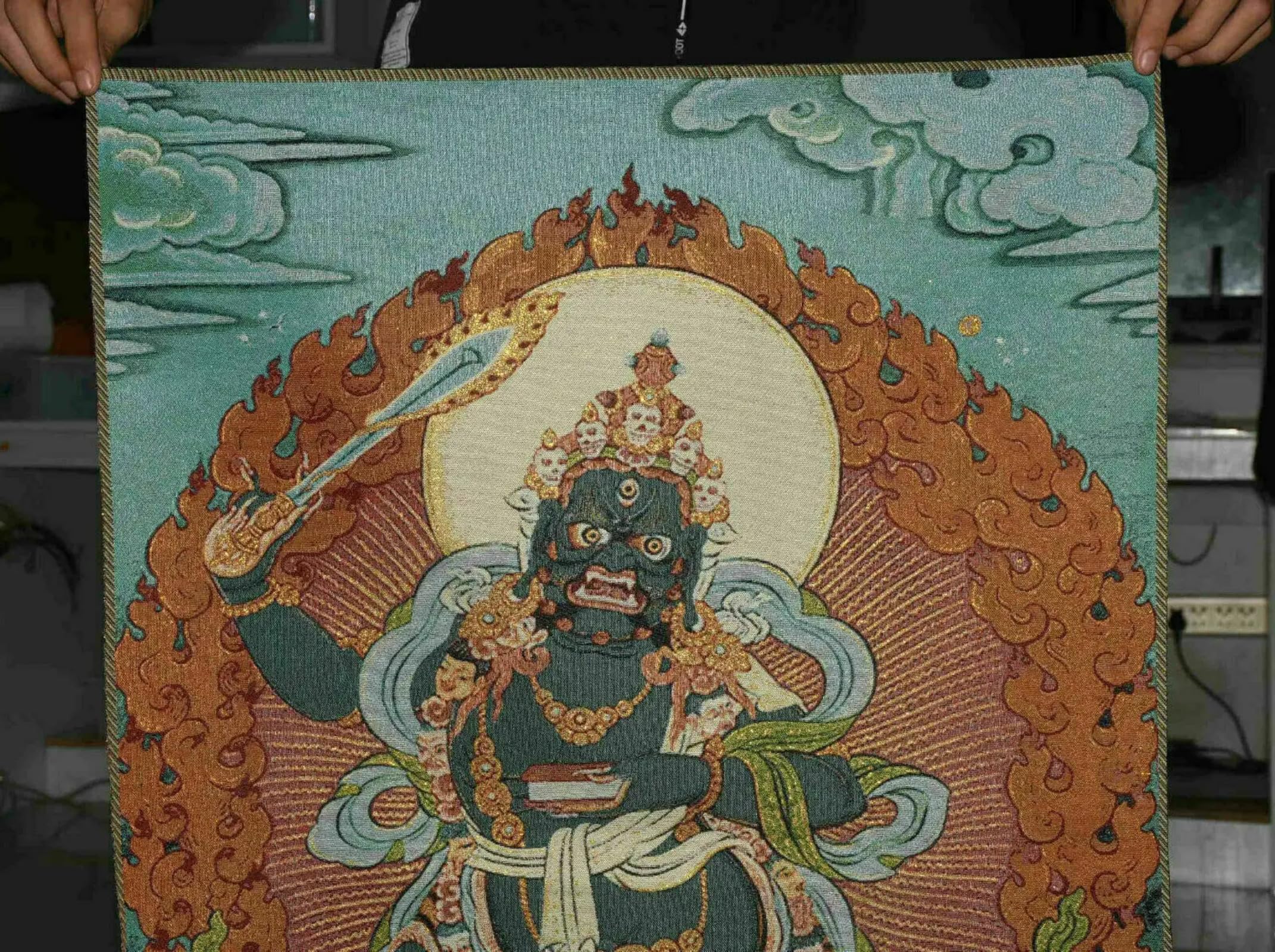 FENNYYAR Tibet Cloth Yamantaka Yama Dharmaraja, 90 cm, Buddha Thangka Tangka Wandbild Gemälde