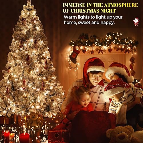 Miniatura 3 de Árbol de Navidad preiluminado de 7.5 pies con luces, árbol de Navidad artificial flocado de nieve con 335 luces LED blancas cálidas, 1063 puntas de