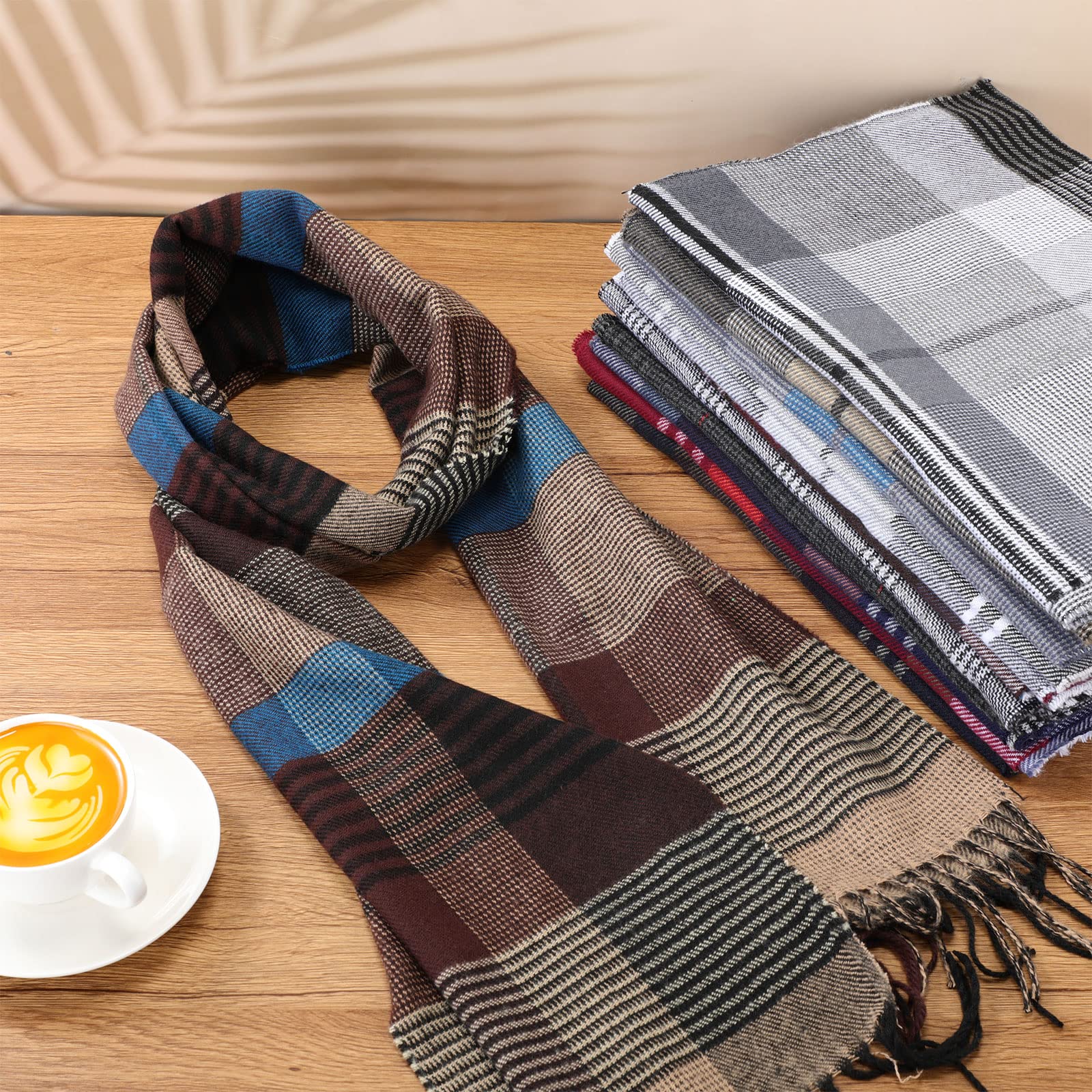 24 bufandas de invierno a granel cálidas de imitación de cachemira, bufandas unisex a cuadros con borla para hombres sin hogar, 24 estilos, Multi colorido 7