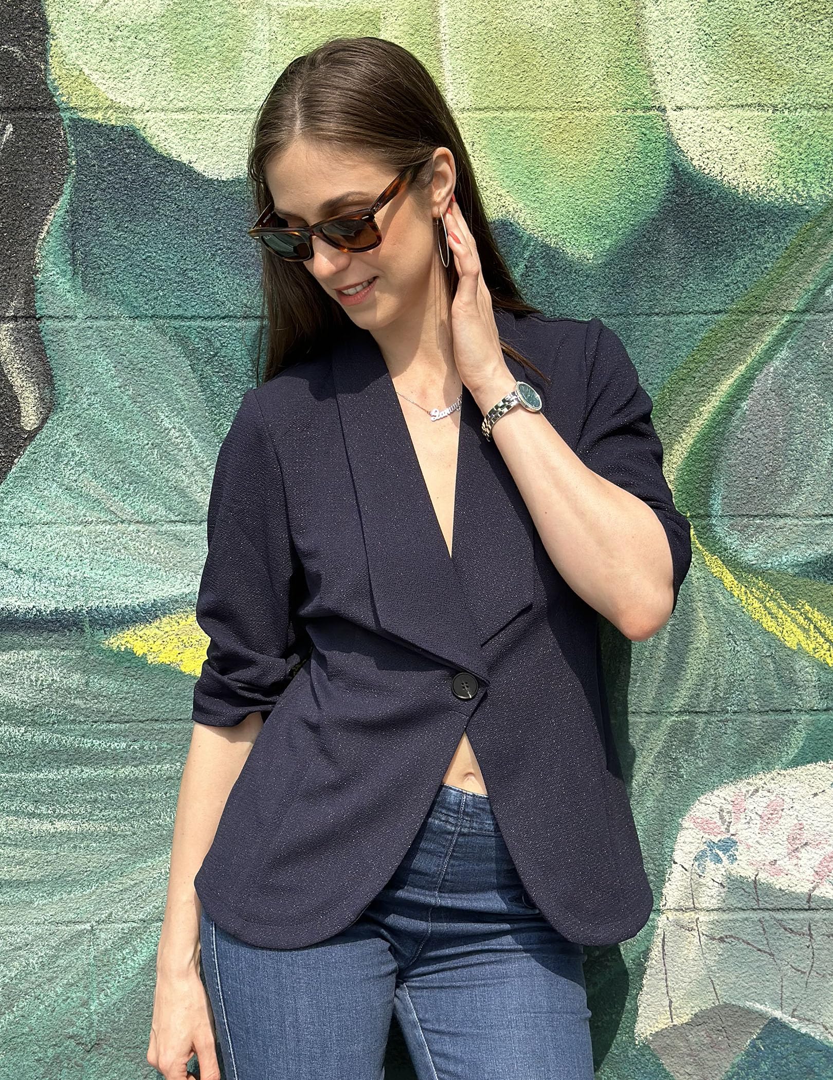 Zeagoo Elegancka marynarka damska z rękawami 3/4, biznesowa, slim fit, marynarka do noszenia na co dzień, do pracy, rozmiar S-3XL