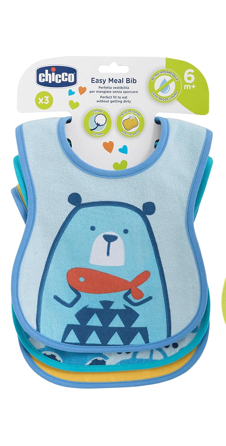 Chicco Weaning Bib for Boy, 3 Piece, Blue Amazon.in Baby Products
