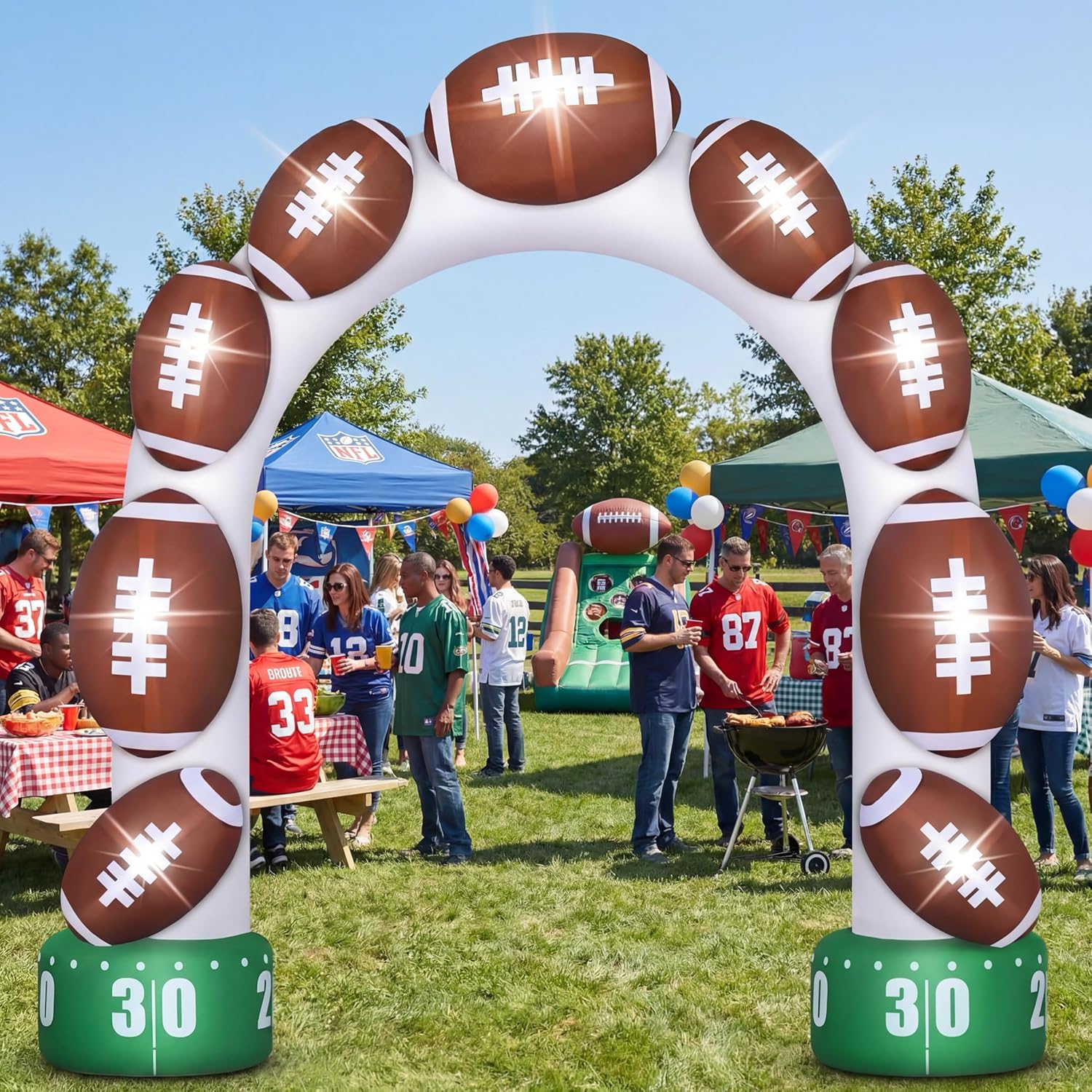 Jenaai 8ft Giant Football Inflatable Arch Blow up Touchdown Inflatable Outdoor Yard Decorations with Built in LED Lights Football Birthday Party Decor for Game Day Tailgate Fans Sports Party Supplies