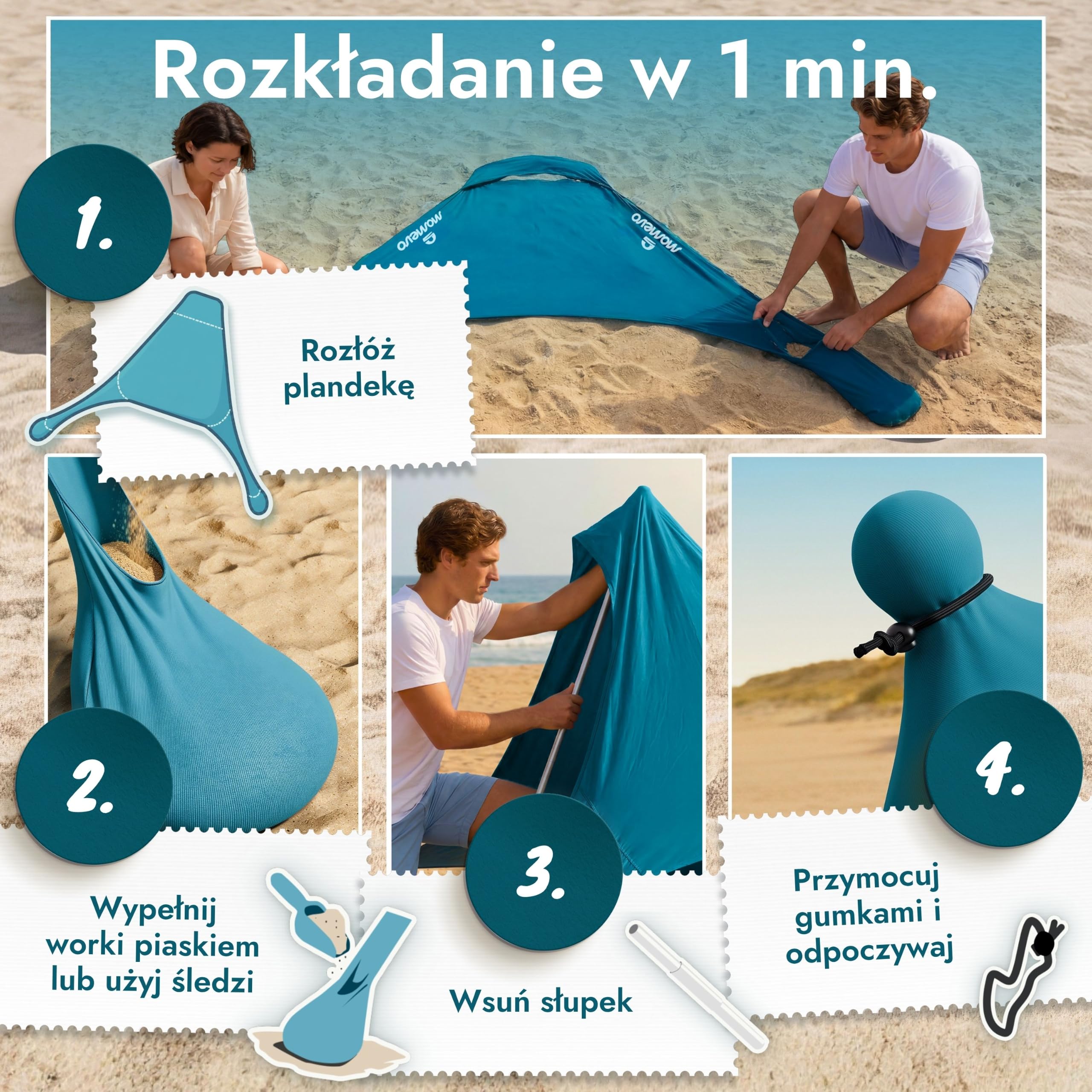 Sunsail Namiot Plażowy UPF50+ – Idealny parasol do morza i kempingu (do 2 osób, kolor ropy naftowej)