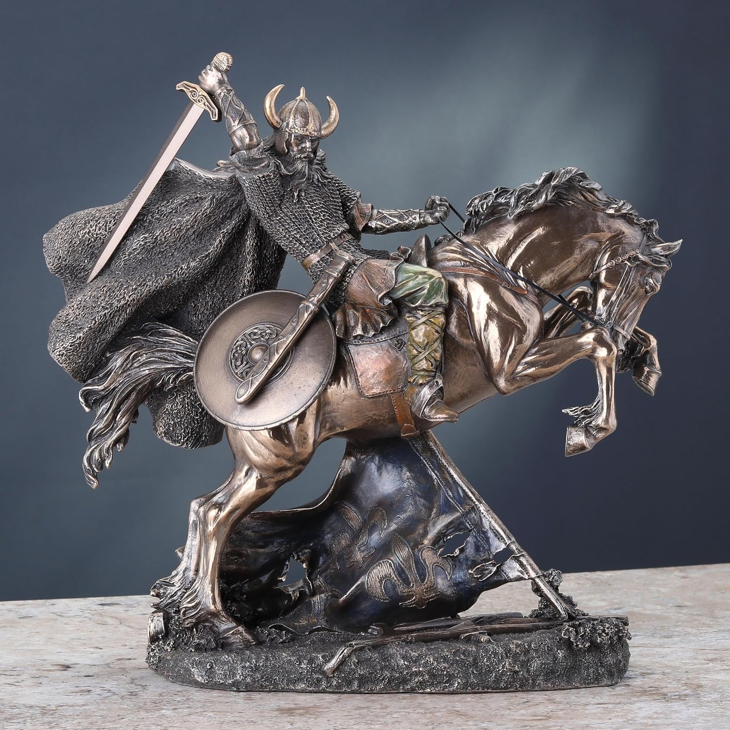 Veronese Design 10 3/8 Inch Viking Warrior Horse Mount Sculpture Cold Cast Resin Bronze Finish Statue
