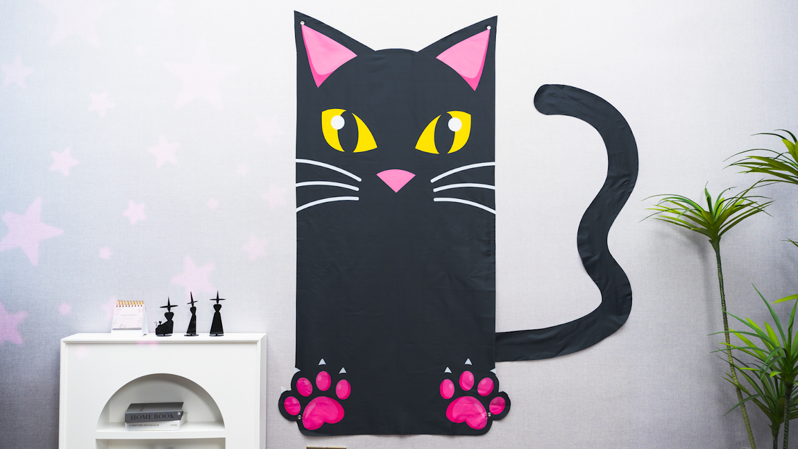 BLACK CAT　壁飾り棚 Black Cat Wooden Shelf Moon Phase Floating Shelf Chakra Crystal