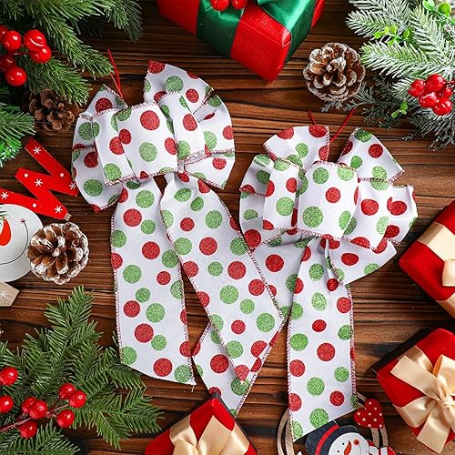 Miniatura 3 de Chalyna 6 lazos de corona de Navidad con lunares rojos y verdes de 6 x 12 pulgadas, lazo grande para decoración de árbol de Navidad, lazos para