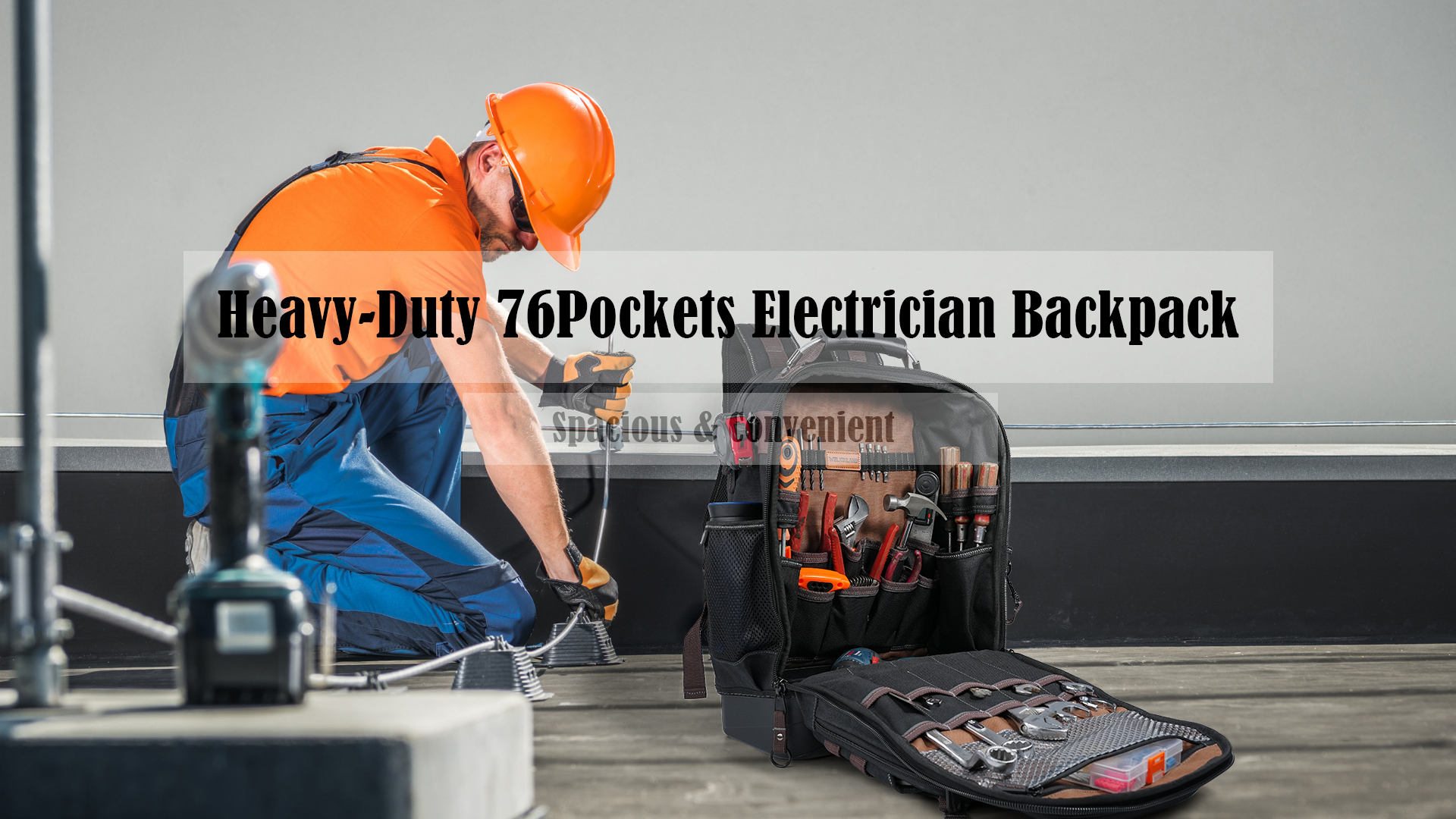 WELKINLAND 76Pockets Tool Backpack, Hard-Bottom Electrician