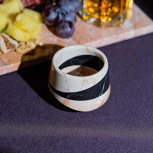 Miniatura 5 de Vaso de mármol hecho a mano de piedra natural de 10 onzas para whisky, cócteles, café, té, agua o jugo, bicolor beige y negro, elegante y duradero