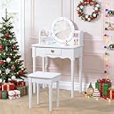UTEX Kids Vanity, Girls Vanity Set with Mirror and Stool and Lights, Kids Vanity Table and Chair Set,Wooden Princess Makeup Desk Dressing Table, White