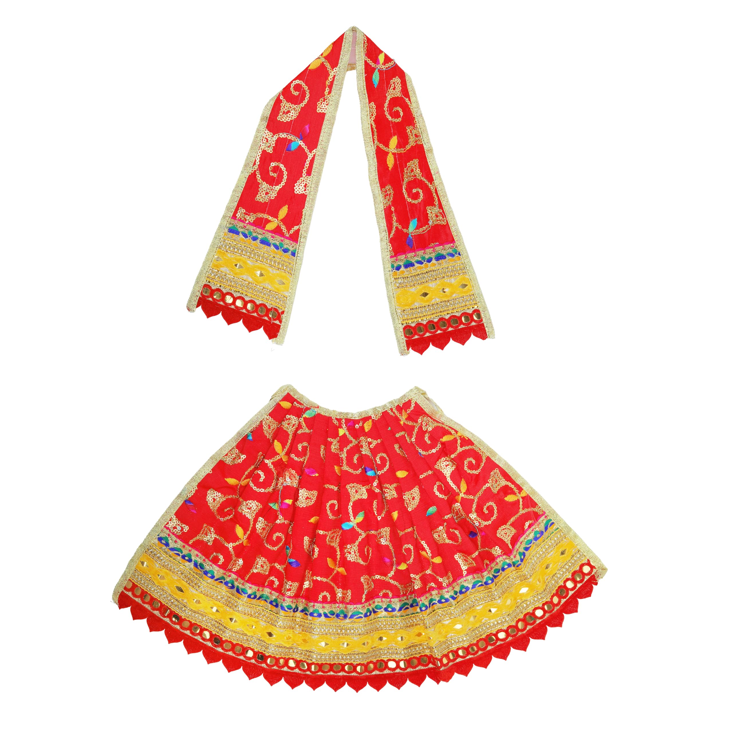 Set of 2 Laxmi Durga Devi MATA Dress poshak vastra Cloth lehanga Chunari Puja Item for Idol Statues for Indian Traditional Cultural Festival Decoration New Year Home Decor(Size:- 5")(Red,Yellow)