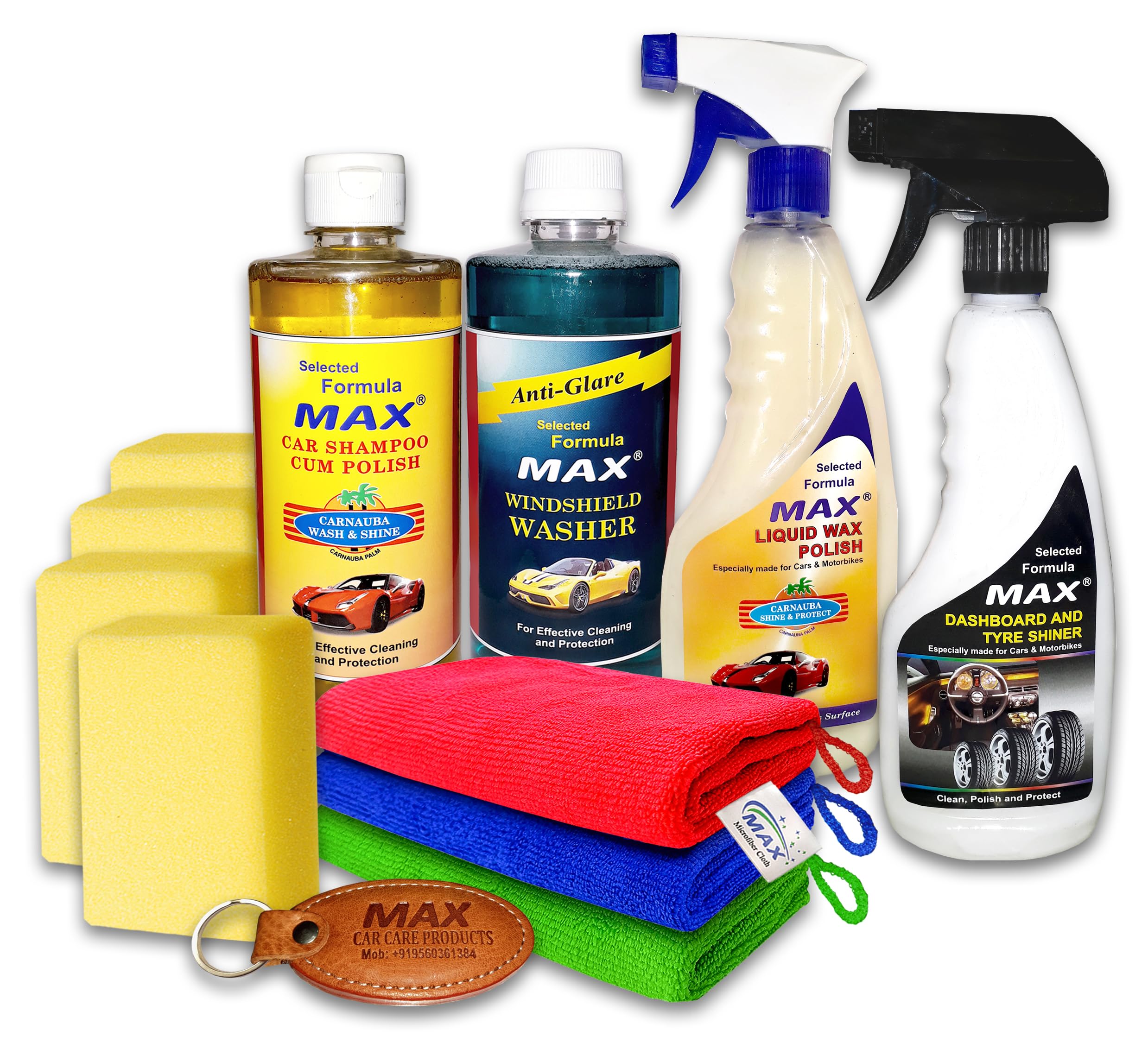 MAX Essential Car Wax plus Clean & Wash Kit - Contains 4 Products of 500 ml Each, 4 Foam Applicator and 3 Microfiber Cloths for Cleaning, Washing, Conditioning and Polishing Cars - Pack of 11 Pcs-image-46
