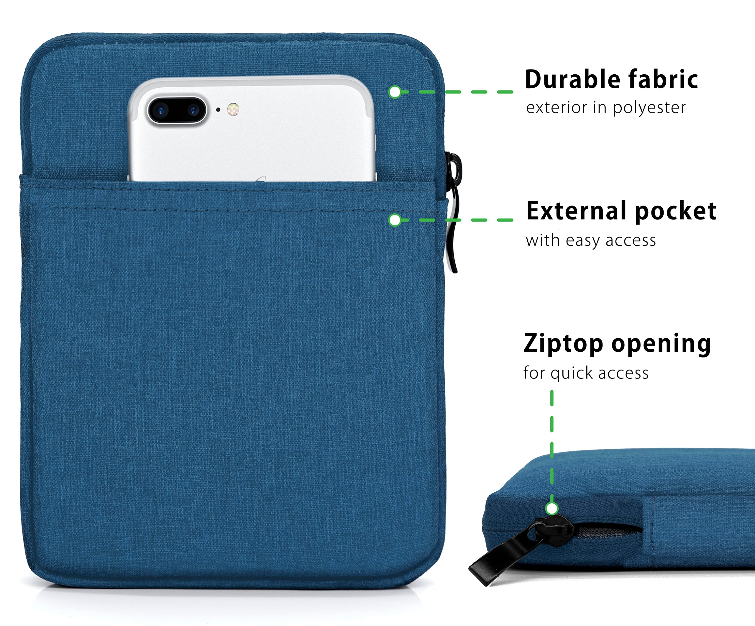 MyGadget Nylon Sleeve for Tablet up to 6,8 Inch, Padded Bag for 13,5 x 18 cm, e.g. Kindle Paperwhite 11th Generation - Image 3