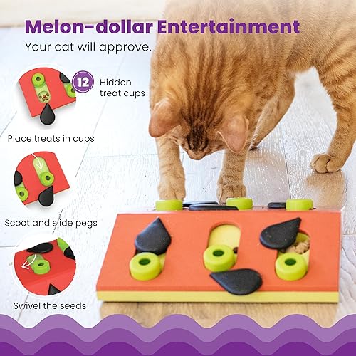 Miniatura 3 de Catstages de Nina Ottosson Melon Madness Puzzle & Play – Alimentador interactivo de rompecabezas con premios para gatos, 12 compartimentos ocultos,