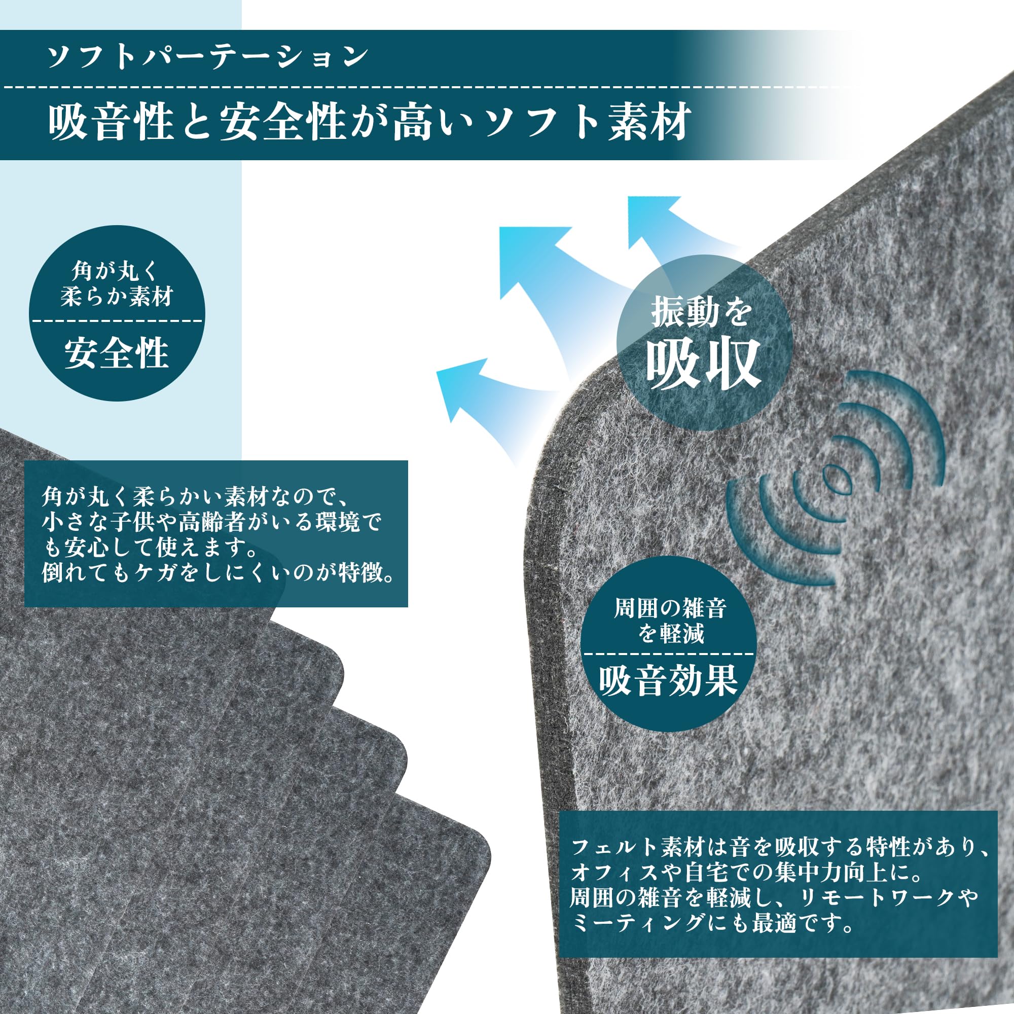 Tcatec フェルト 簡易パーテーション 飛沫防止 デスクパーティション 吸音卓上 仕切り板 仕切りプライバシー スクリーン 卓上パーティション デスクトッププライバシーセパレータ