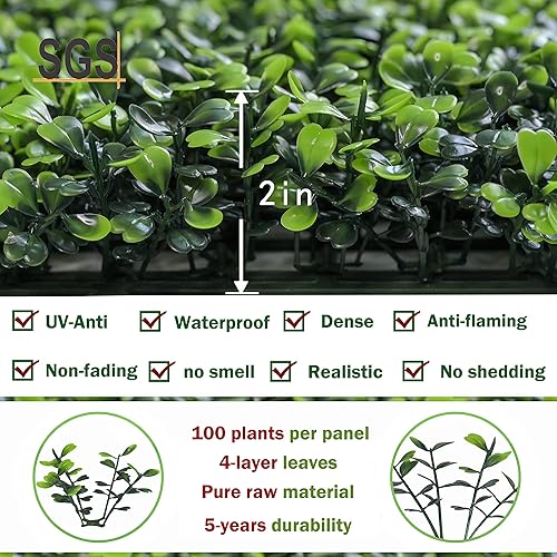 Miniatura 3 de Bybeton Fondo de pared de césped artificial, 10 x 10 pulgadas (16 unidades) paneles de pared topiario de seto de boj anti rayos UV para interiores y