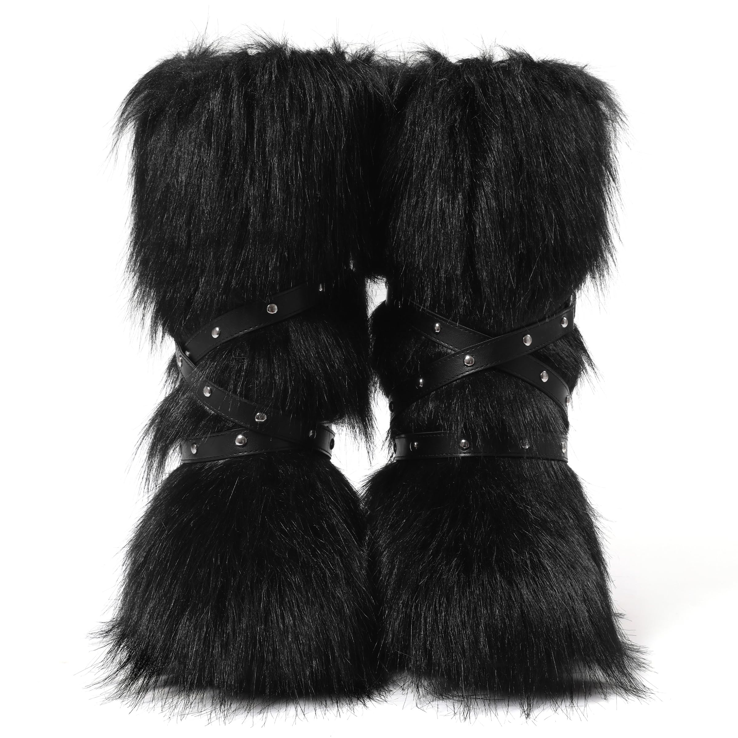 CELNEPHO Fur Boot for Women Comfortable Fuzzy Knee High Boots Round Toe Warm Snow Boots Fashion Winter Boots