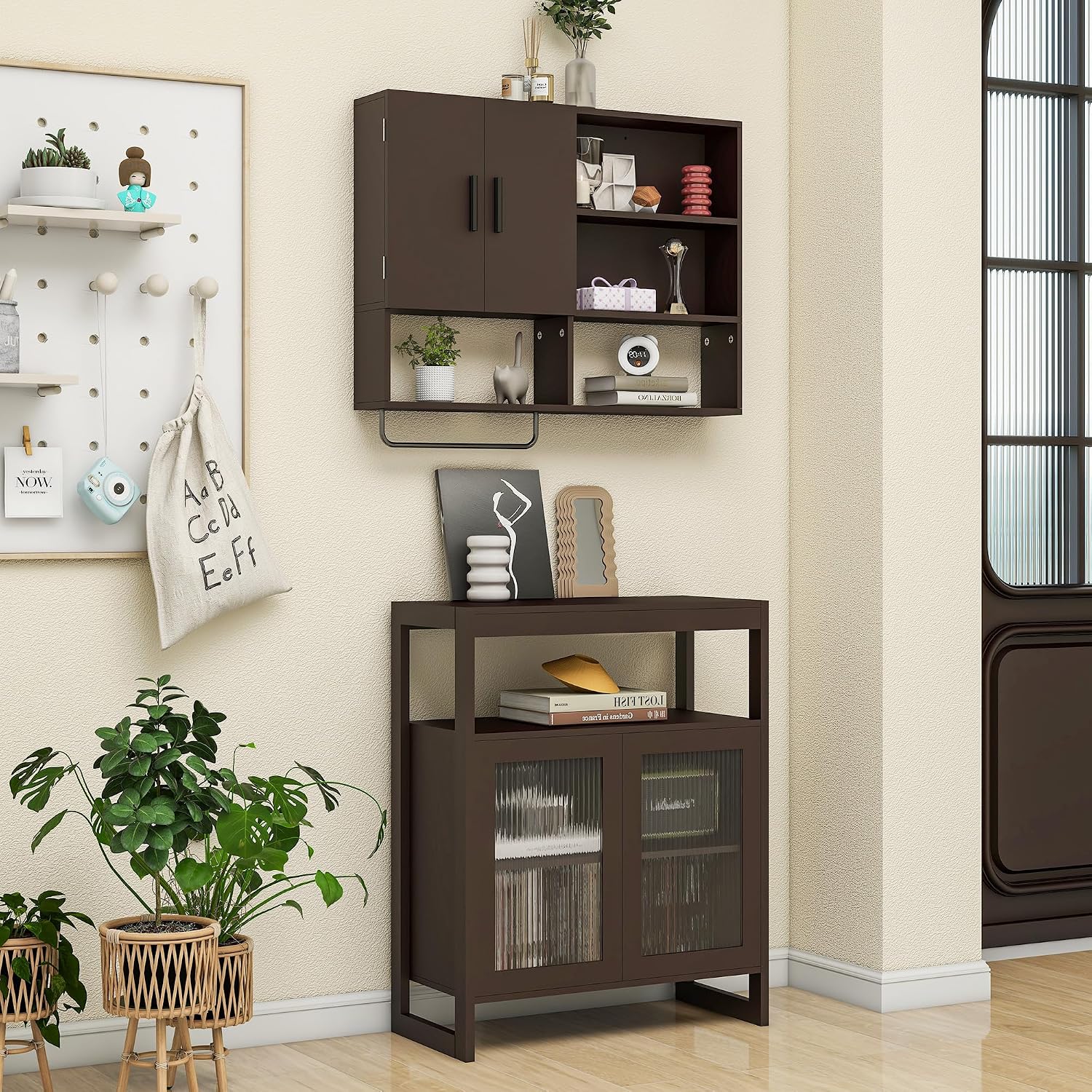 Wall Mounted Bathroom Storage Cabinet Medicine Cabinet, Espresso | Over The Toilet Organizer with Doors, Handles, Towel Rack, Adjustable Shelves for Entryway, Living Room, Kitchen