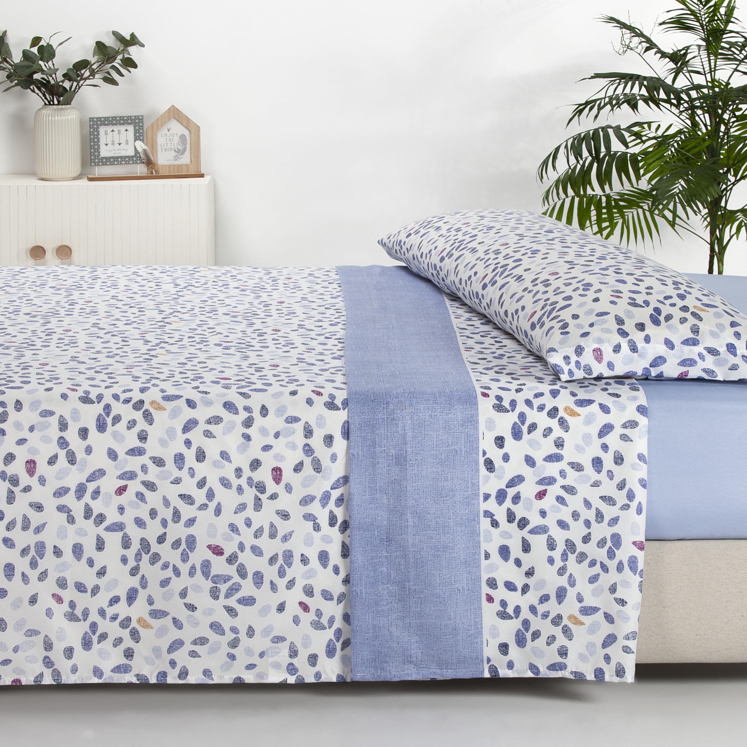 Sábanas 135x190 - Juego de Sábanas 3 Piezas - 100% Microfibra Suave y Transpirable - Sábana Bajera Ajustable, Encimera y Funda Almohada - Ropa de Cama Estampada (Ellie Aqua) — view 12
