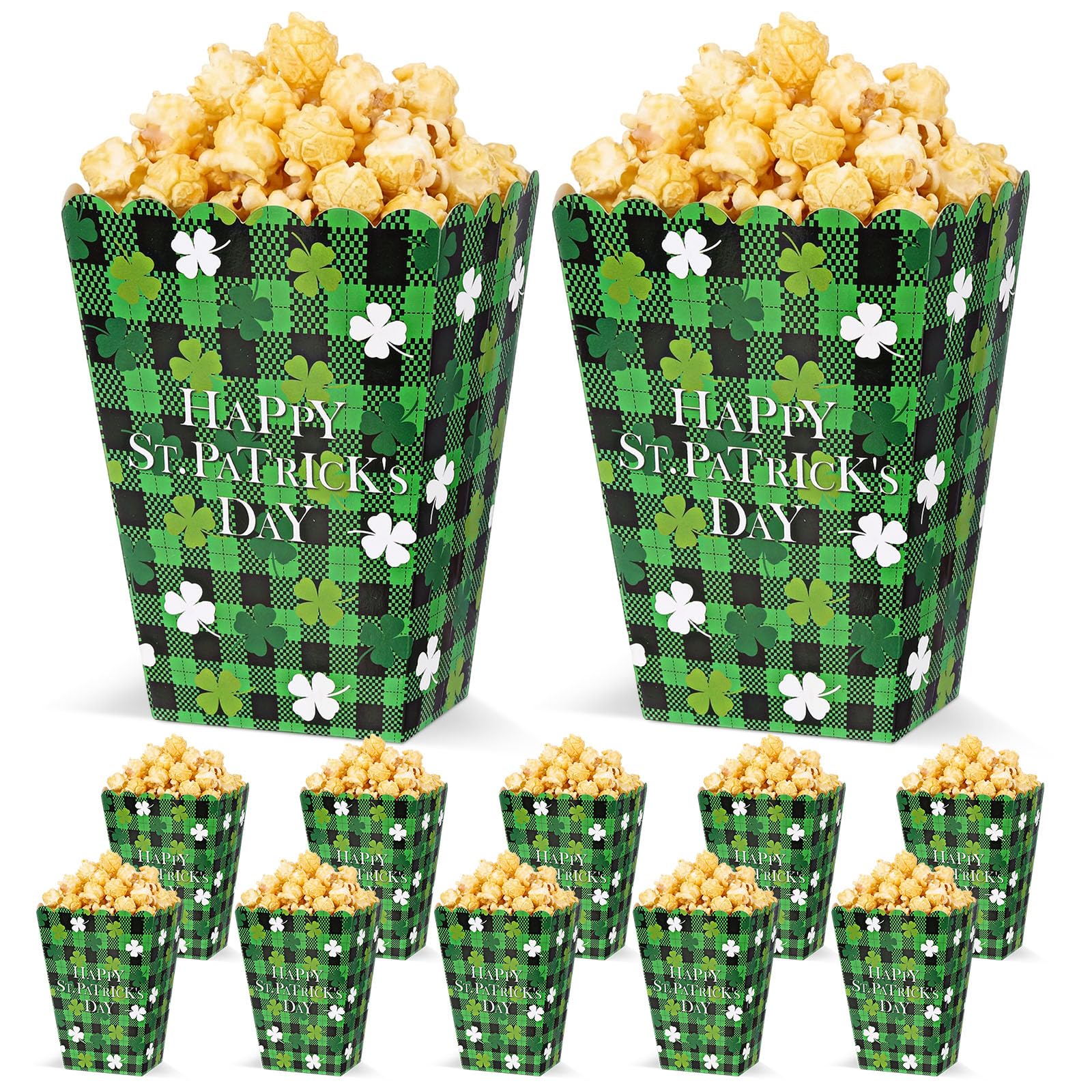 AmazingSpark 24 pcs St. Patrick's Day Popcorn Boxes Treat Snack Containers Green Shamrock Popcorn Boxes for Irish Holiday Birthday Party Supplies