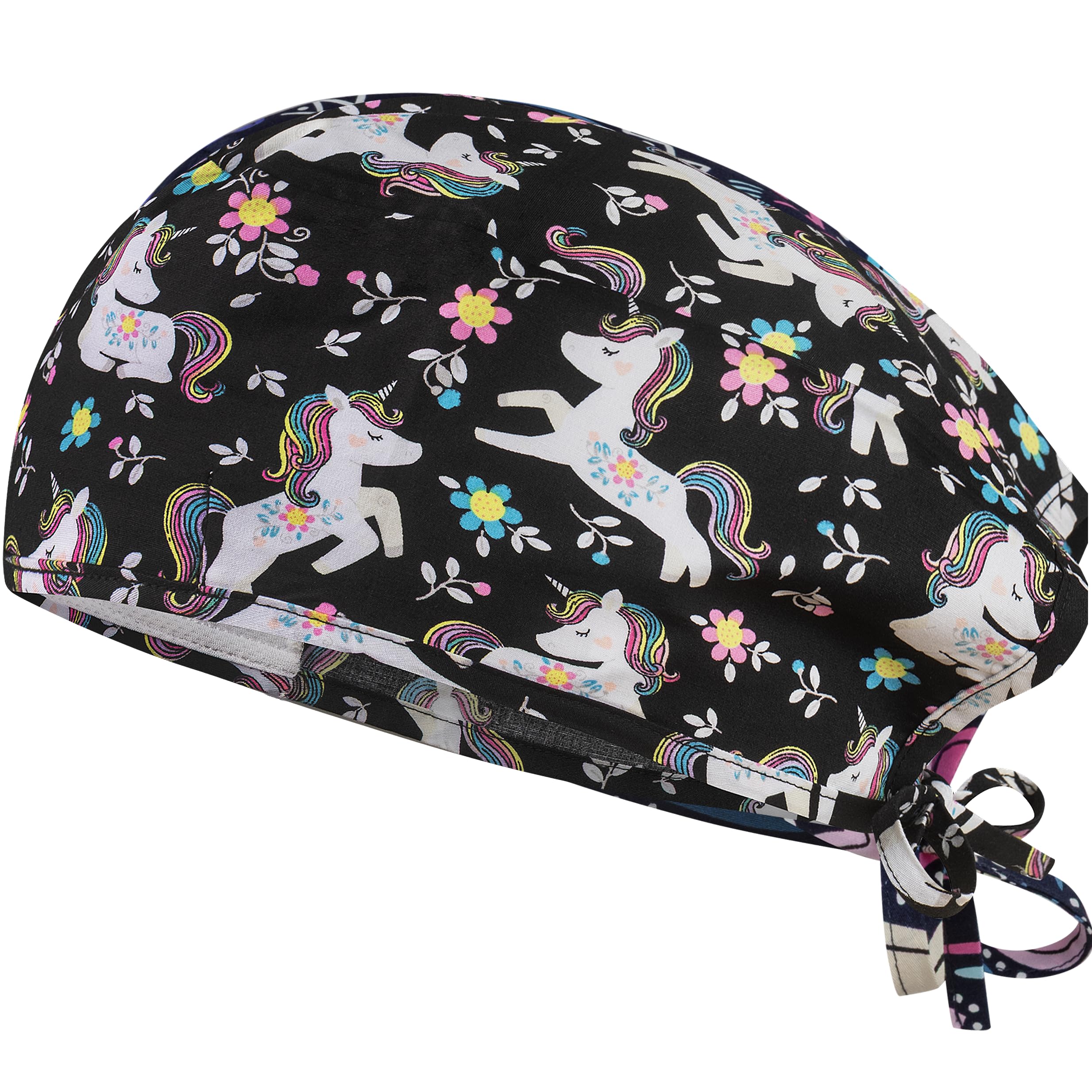 B-Well Women's Flowers Surgical Hood Fabric Surgical Caps Fabric Nurse Accessories For Doctors, Nurses, Dentists, Pharmacists, Veterinarians (Flowers/Unicorns)