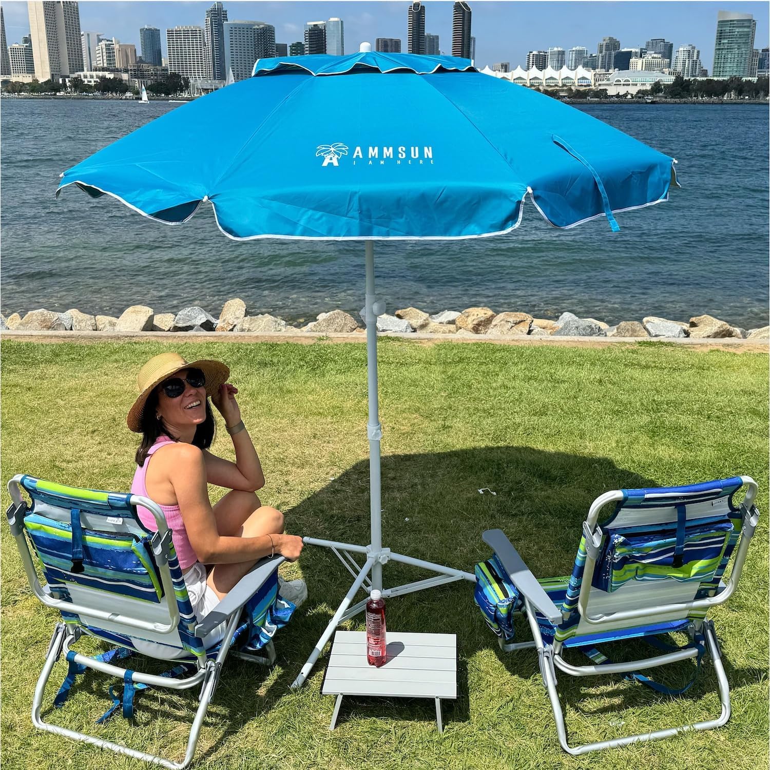 AMMSUN Shade Umbrella, Premium Portable Umbrella with Stand, 6.5ft Lightweight Free Standing Canopy for Sporting Games, Adjustable Instant Sun Protection and Easy to Carry, Light Blue - Image 2