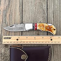 Vista 25 de WINTERFELL Damascus Steel Pocket Folding Knife Handmade Premium Quality Knives 6.5'' Small Pocket Knife for Outdoor, Camping, Hiking Back Lock Blade