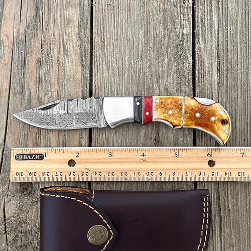 Miniatura 25 de WINTERFELL Damascus Steel Pocket Folding Knife Handmade Premium Quality Knives 6.5'' Small Pocket Knife for Outdoor, Camping, Hiking Back Lock Blade