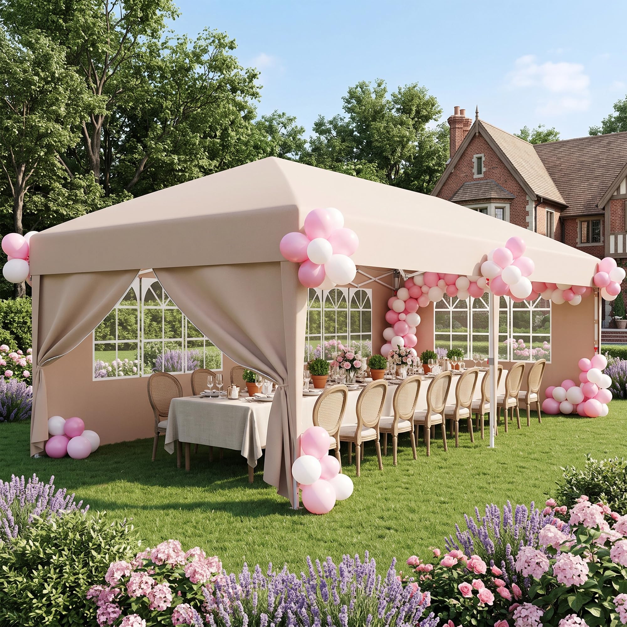 JUMMICO Pavillon 3x6 Wasserdicht Stabil Winterfest | Höhe Verstellbar,Faltpavillon mit 6 Seitenwänden,UV Schutz 50+,Gartenpavillon Faltzelt für Garten, Innenhof,Gazebo Beige