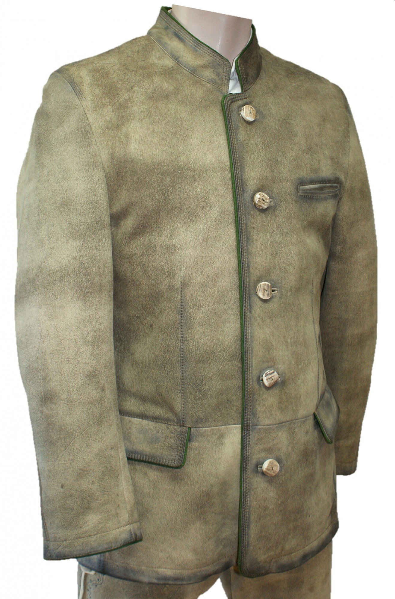 Maddox Lederjacke Trachtenjacke Sakko Jacke Trachtenjanker Leder Trachtenlederjacke Trachtensakko mit Antik-Patina in edler Hirschleder-Optik für Herren Ledersakko mit echten Hirschhorn-Knöpfen