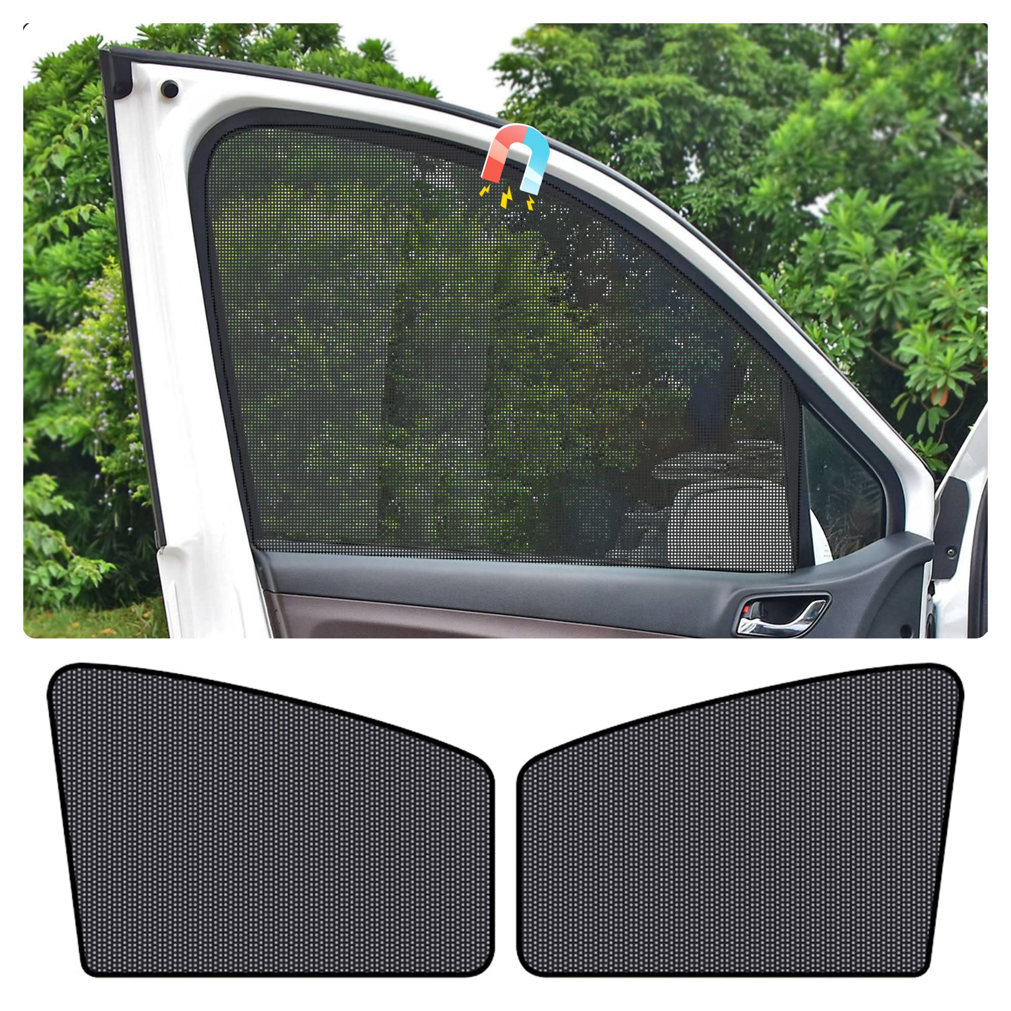 2Pack Car Side Window Sunshade, Summer Magnetic Sunscreen Car Curtains - Car Interior Accessories with Sun UV Protection and Prevent Damage from Sunlight Heat (Front Window Curved 2 pcs)