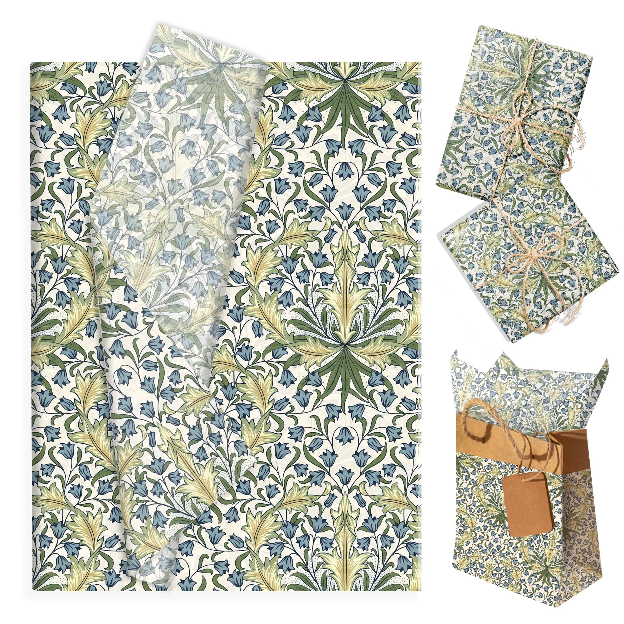 100 Blatt Seidenpapier Grün Vintage William Morris Geschenkp