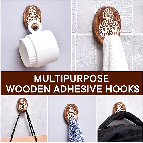 Miniatura 5 de IndianShelf Ganchos de pared de madera, ganchos de pared adhesivos para paredes, ganchos para paredes, ganchos decorativos, ganchos para toallas