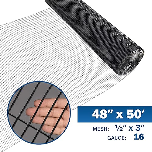 Miniatura 2 de Fencer Wire Malla de alambre soldada con revestimiento de vinilo negro calibre 16, tamaño 0.5 pulgadas por 3 pulgadas (4 pies x 50 pies)