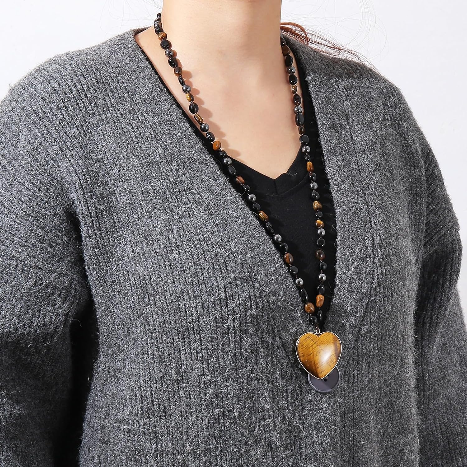 Long Necklaces for Women Boho, Oval Waterdrop Turquoise Pendant, Natural Stone Beaded, Handmade,Vintage & Elegance, Boho Fashion Charm Beaded Necklace for Women - Image 7