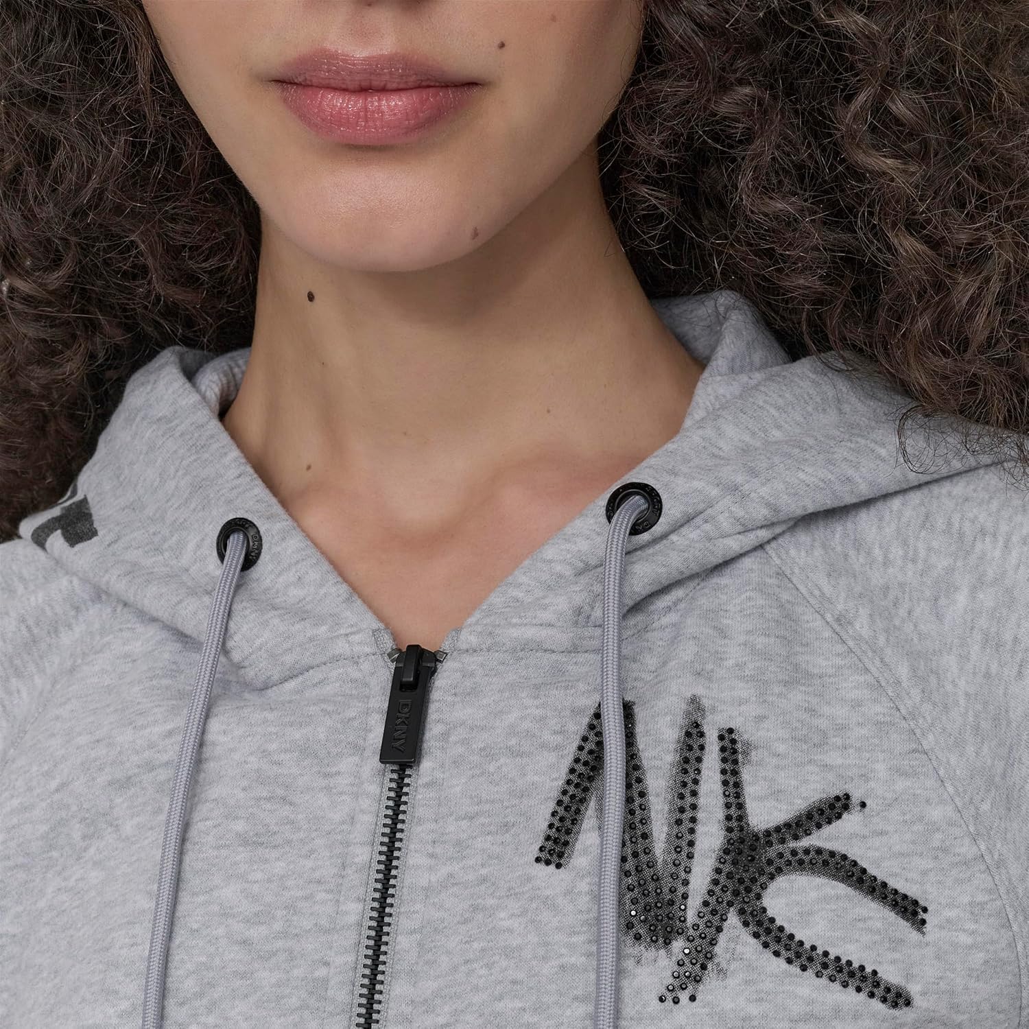 DKNY womens Full Zip Graffiti Logo Hoodie Sweatshirt - Image 5