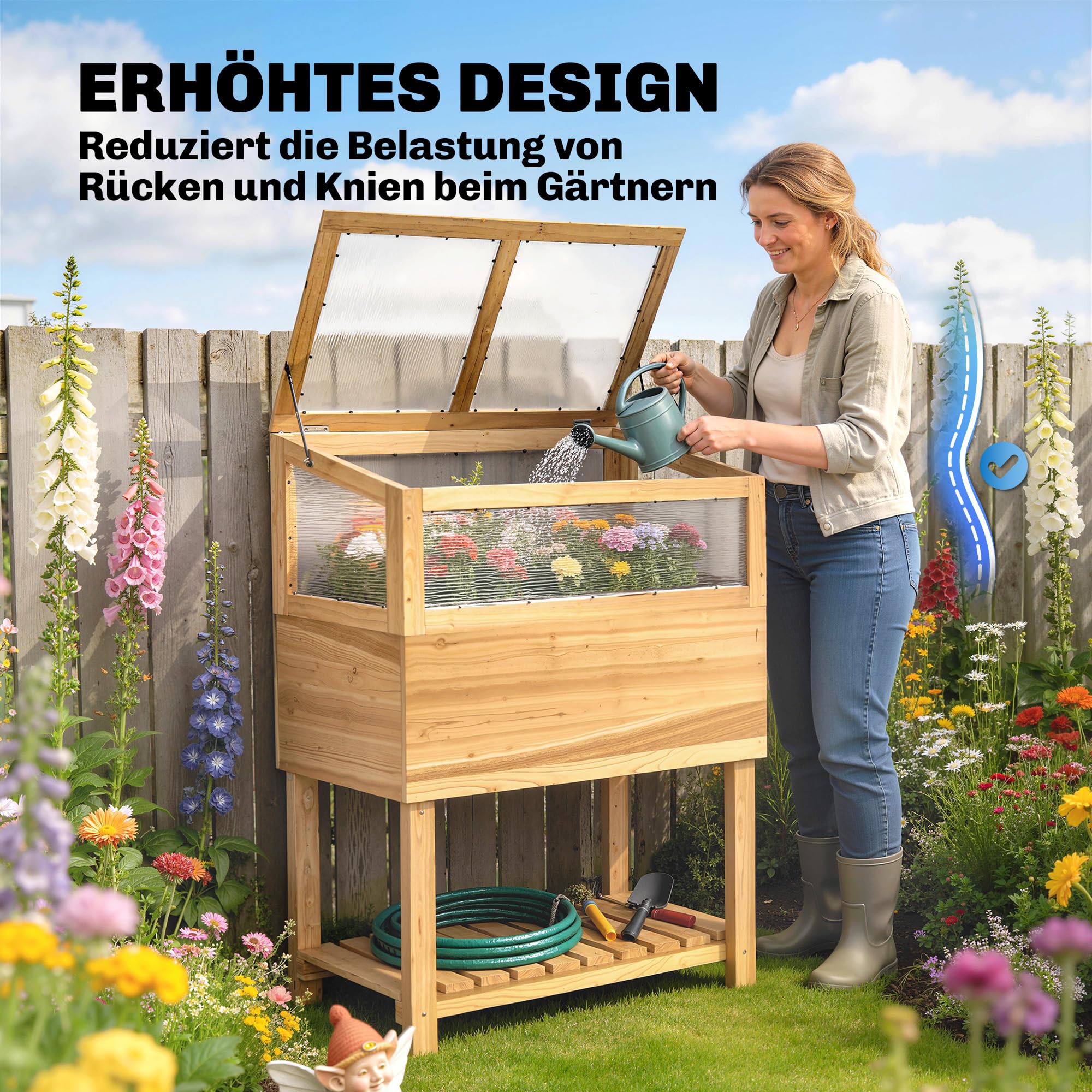 Outsunny Hochbeet mit Frühbeetaufsatz Holz Regal 80x45x108,5cm Naturholz