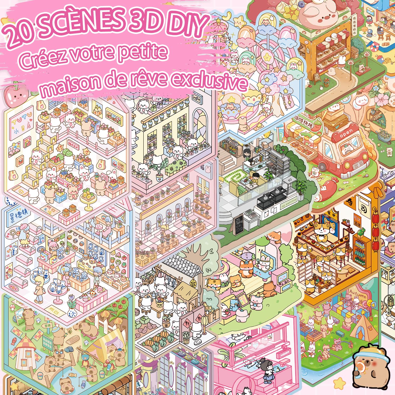 40 Pièces Sets 3D House Sticker Scene Kit, Autocollant Scene, Sticker Therapy, Stress Relief Autocollant Scene, 58 PET Autocollants, 20 DIY Miniature House, 2 Pincette, pour Adulte Enfants Adolescent 40 Pièces Sets 3D House Sticker Scene Kit, Autocollant Scene, Sticker Therapy, Stress Relief Autocollant Scene, 58 PET Autocollants, 20 DIY Miniature House, 2 Pincette, pour Adulte Enfants Adolescent