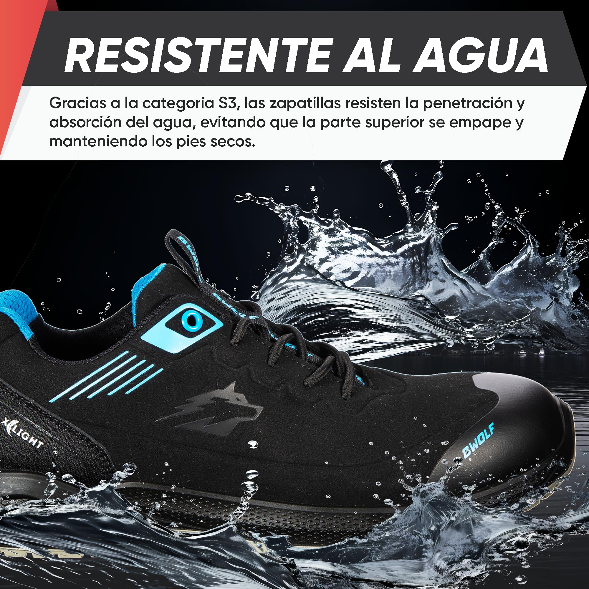BWOLF Noir S3S ESD Zapatos de Seguridad Hombre – Puntera Compuesta, Suela de Kevlar, Antideslizantes e Impermeables al Aceite – Calzado de Trabajo