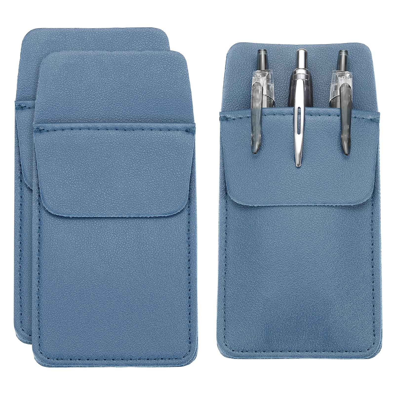 PATIKIL 3 Pack Leather Pocket Protector, MultiPurpose Pen Pocket Protector Pen Holder Organizer Pouch Pencil Sleeve for Heavy Duty Shirts Lab Coats Pointers Notes Card Office, Navy Blue