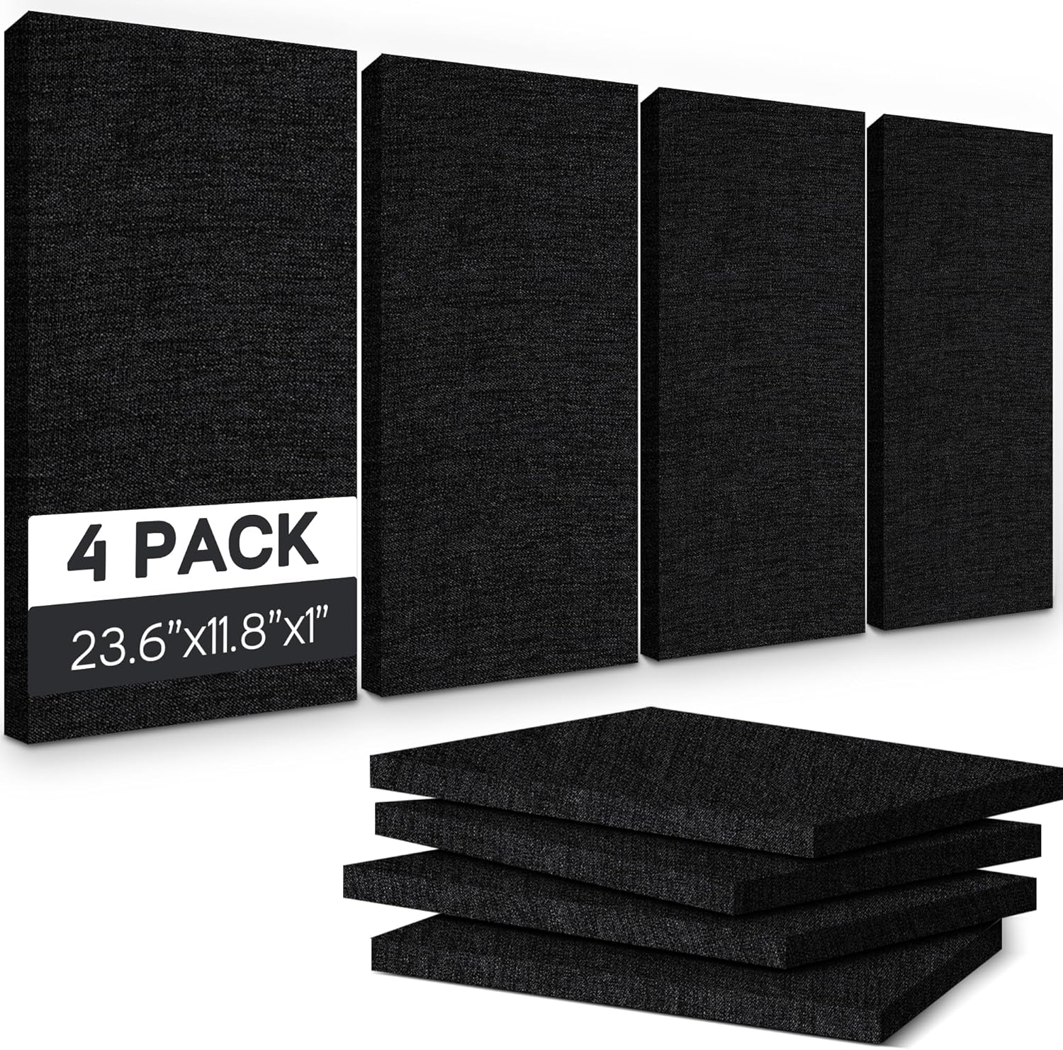 BUBOS 4 PCS Acoustic Panels,23.6''x11.8''Fabric Soundproof Wall Panels,Self-adhesive Sound Absorbing Panels for Studios, Office, Home Theater,Fabric-Clad Matte Black