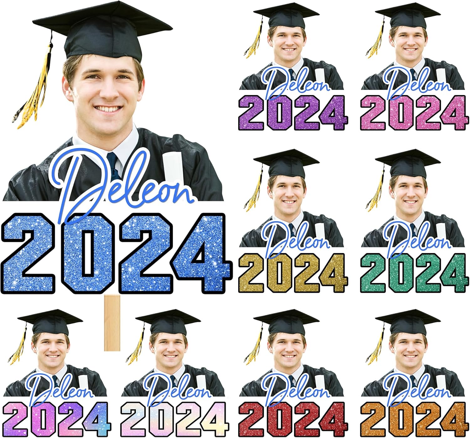 Custom Graduation Fans Gifts for her him 2024 Personalized Big Cutout Head on a