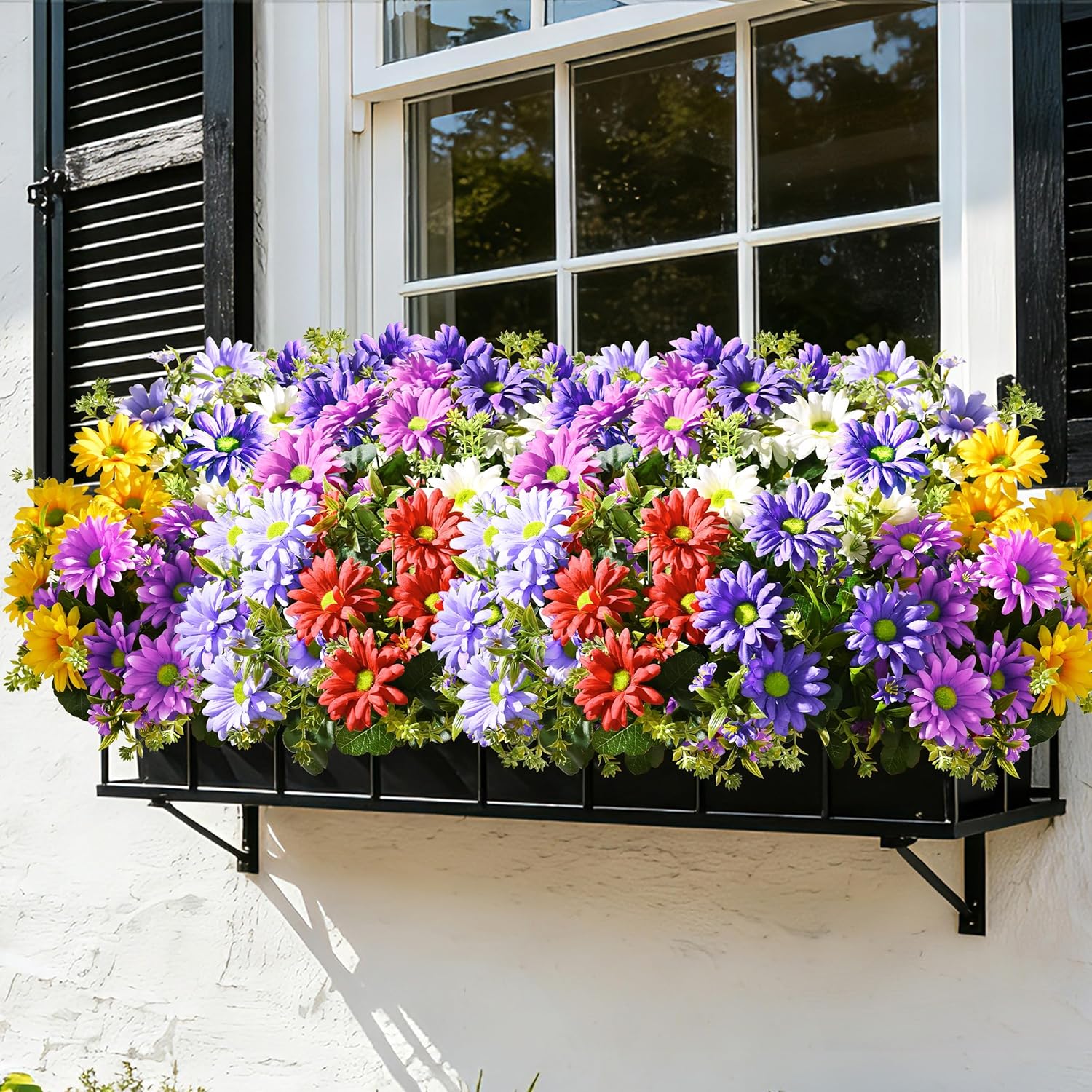 Waipfaru 12 Bundles UV Resistant Artificial Outdoor Plants, Fake Silk Outdoor Faux Plants Flowers, Daisy Flowers Artificial for Porch Patio Front Door Summer Outside Decor