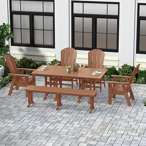 Miniatura 27 de WestinTrends Malibu - Juego de comedor Adirondack de 7 piezas para exteriores, juego de muebles de mesa y sillas de madera de polietileno para todo